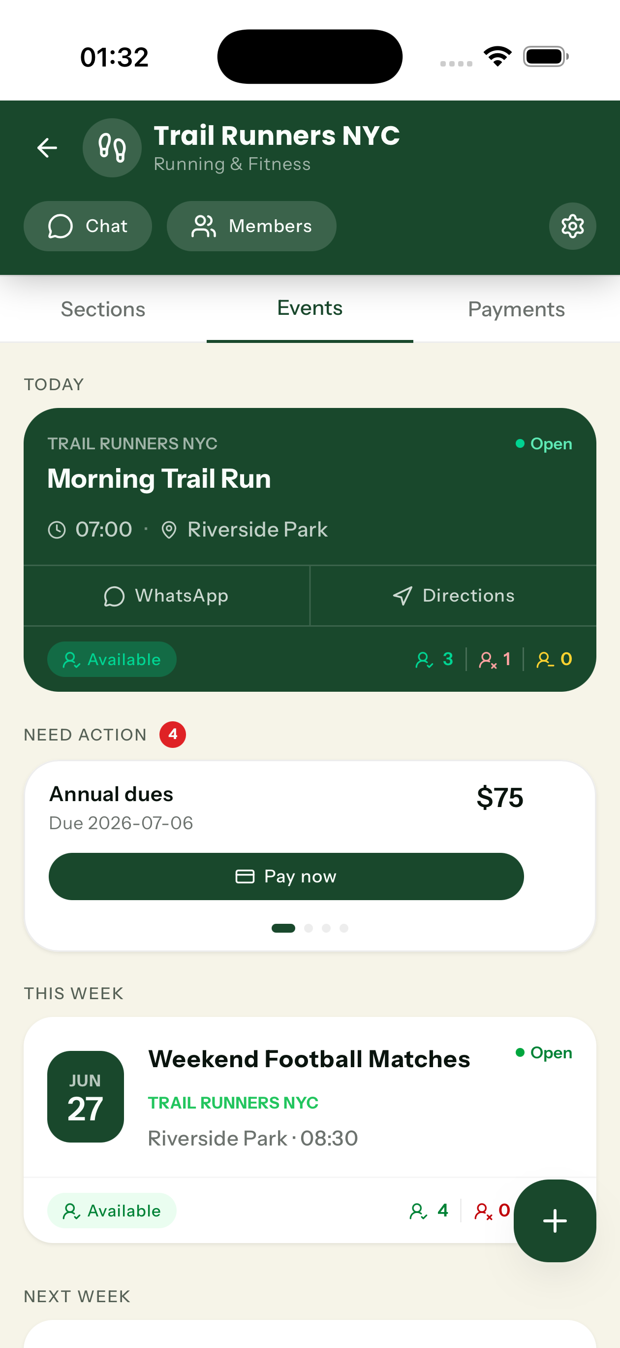 Avial club detail screen