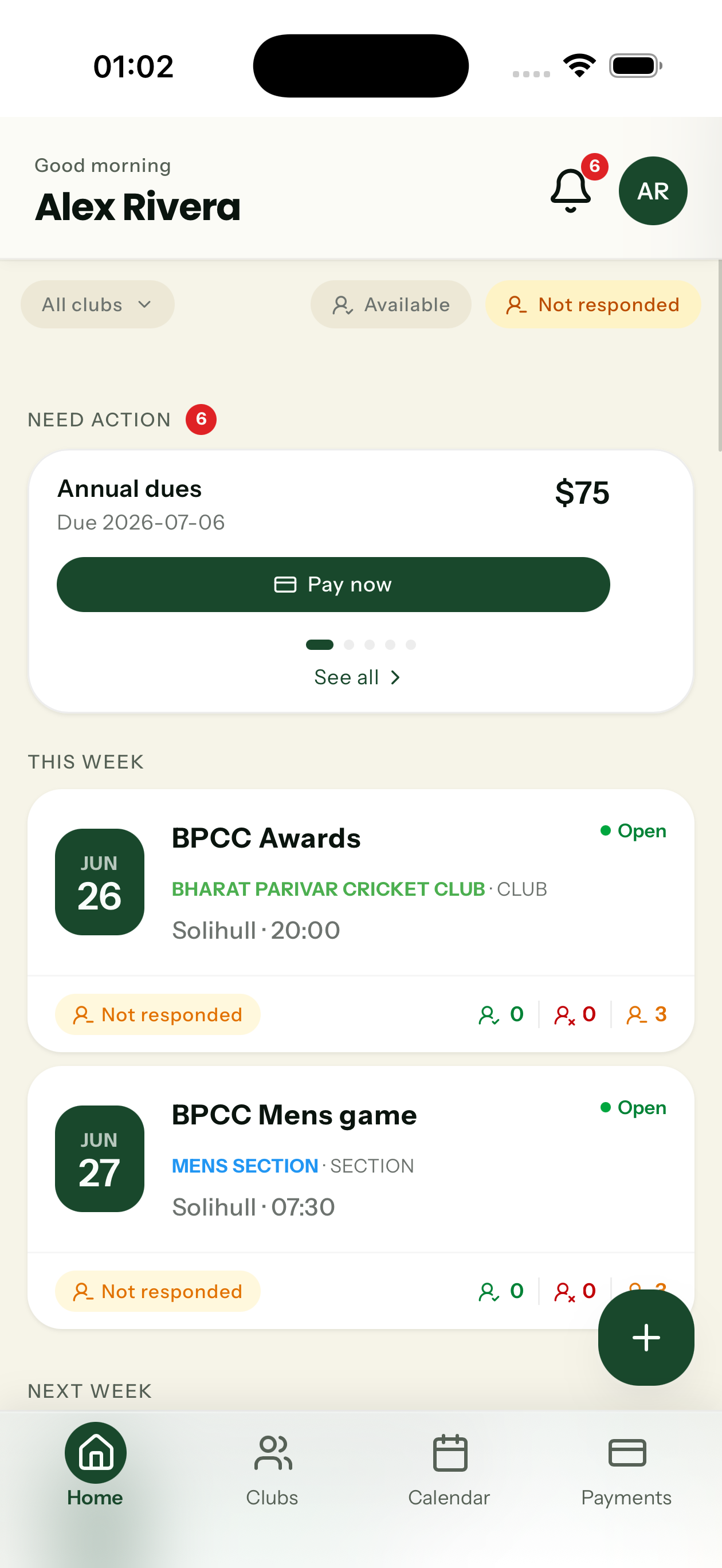 Avial mobile app home screen